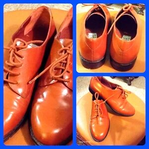 Nine West Leather Vintage Caramel Brown Low Heel Laced Shoes